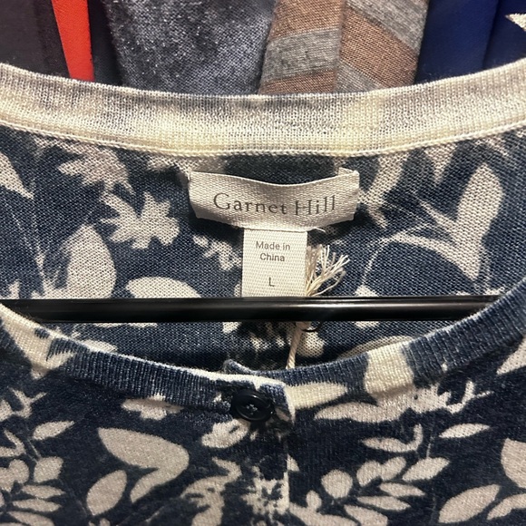 Garnet Hill Navy and Cream Floral Sweater - Picture 2 of 5